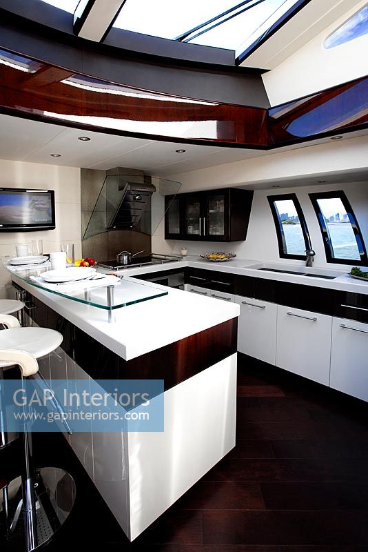 Dining area on luxury yacht