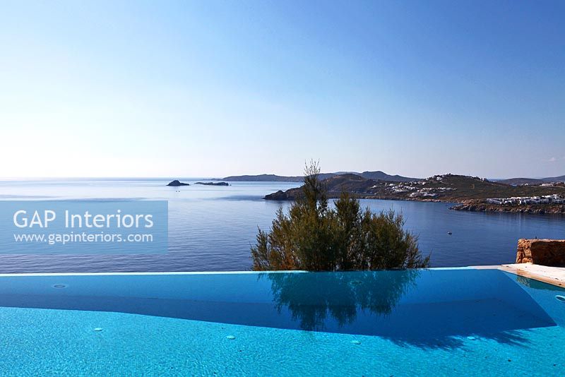 Luxury swimming pool overlooking Aegean sea