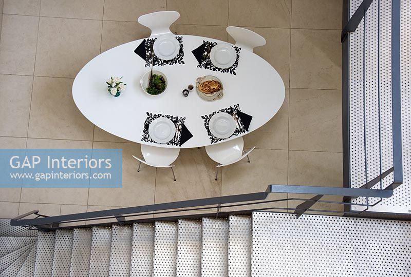 Contemporary dining room viewed from above