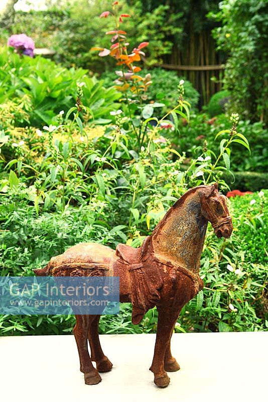 Rusty metal horse sculpture