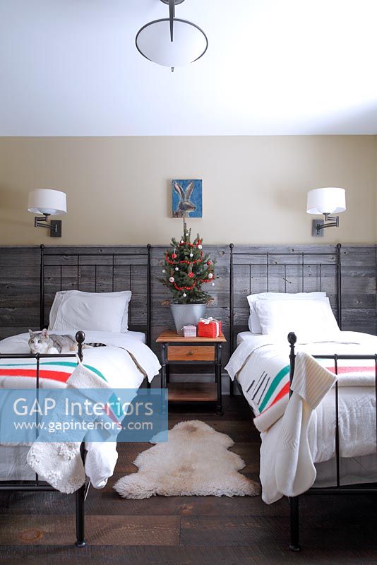 Country style bedroom decorated for christmas