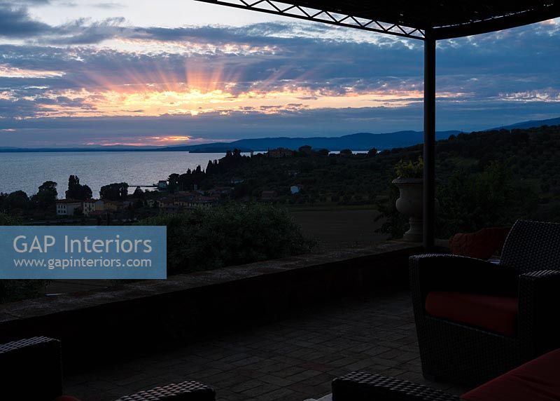View over Lake Trasimono, Umbria at sunset
