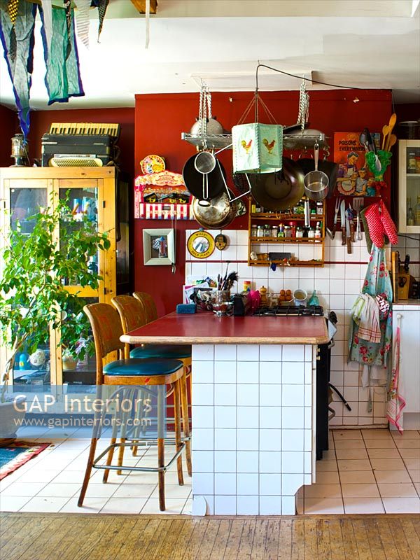 Colourful open plan kitchen
