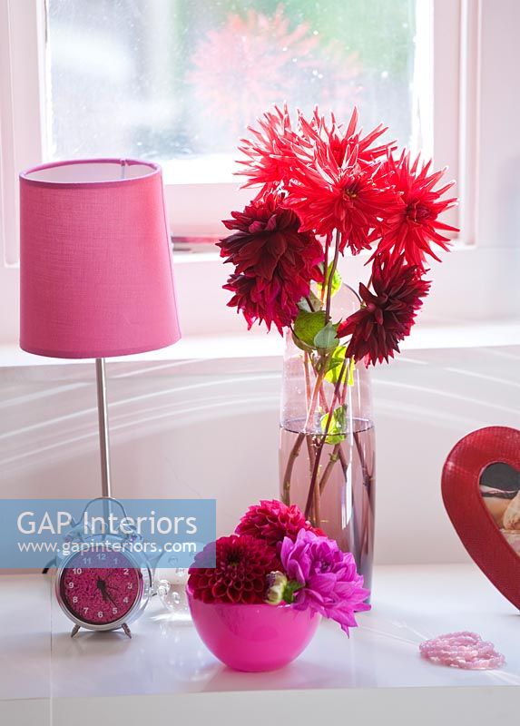 Floral display of pink and red Dahlias
