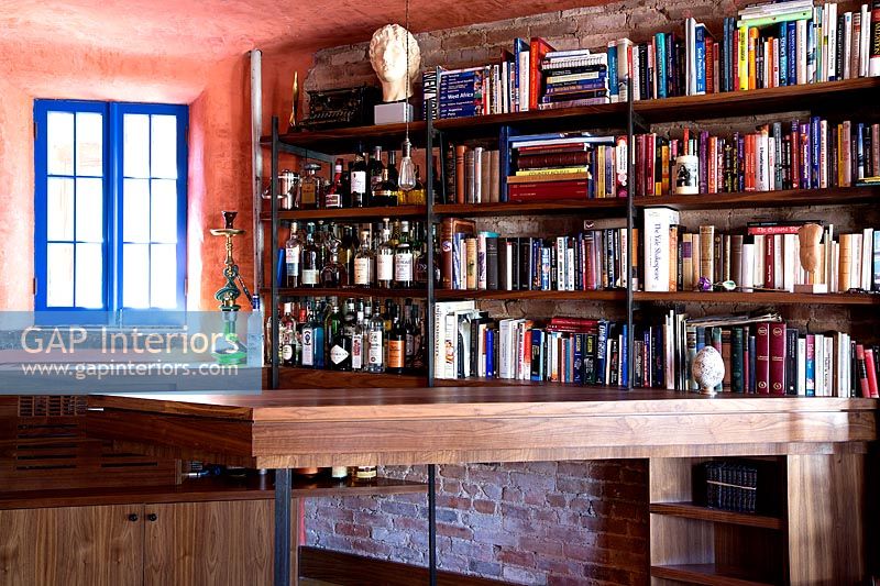 Wooden bookcase and bar