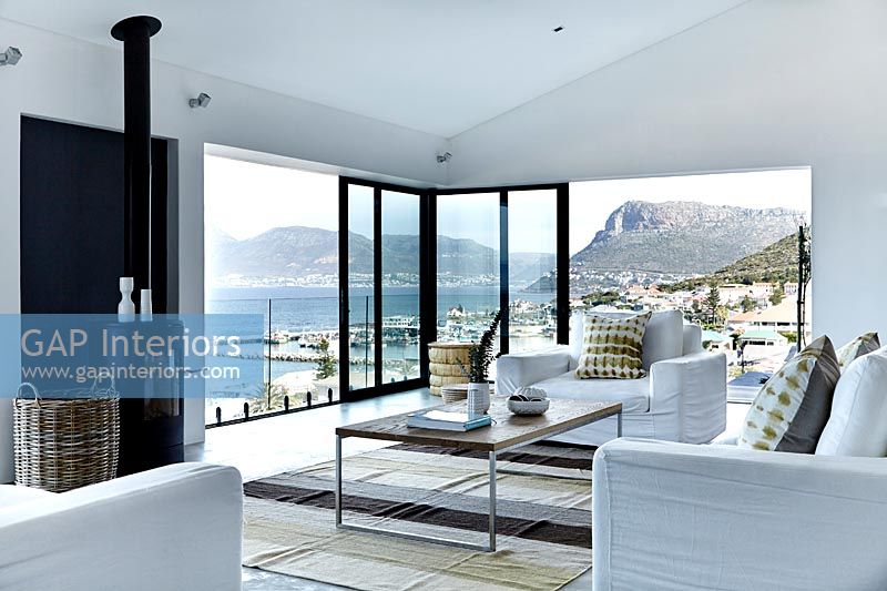 Modern living room overlooking the sea