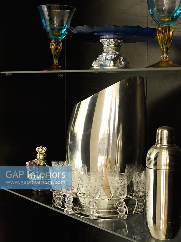 Accessories on glass shelves