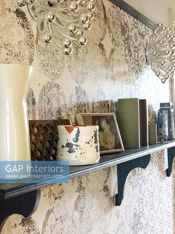 Vintage wallpaper and accessories in hall