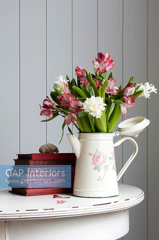 Arrangement of Alstromeria and Hyacinth flowers in floral jug