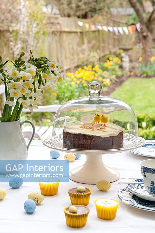 Garden table set for Easter tea party
