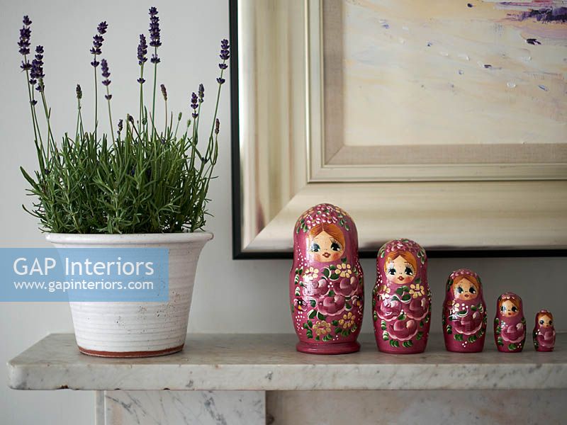 Potted Lavender on marble mantlepiece