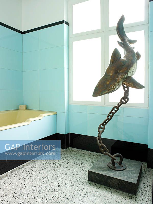Shark sculpture in bathroom