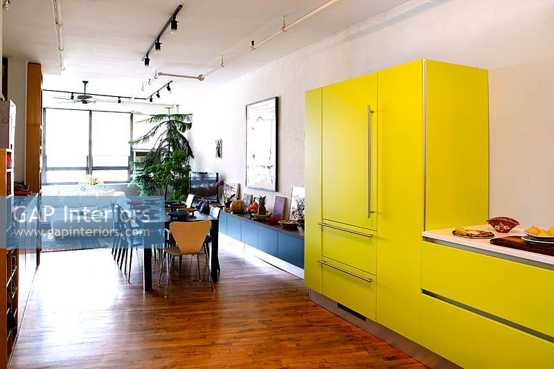 Colourful open plan kitchen and dining room