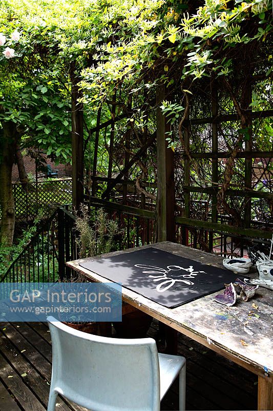 Paintings on garden table