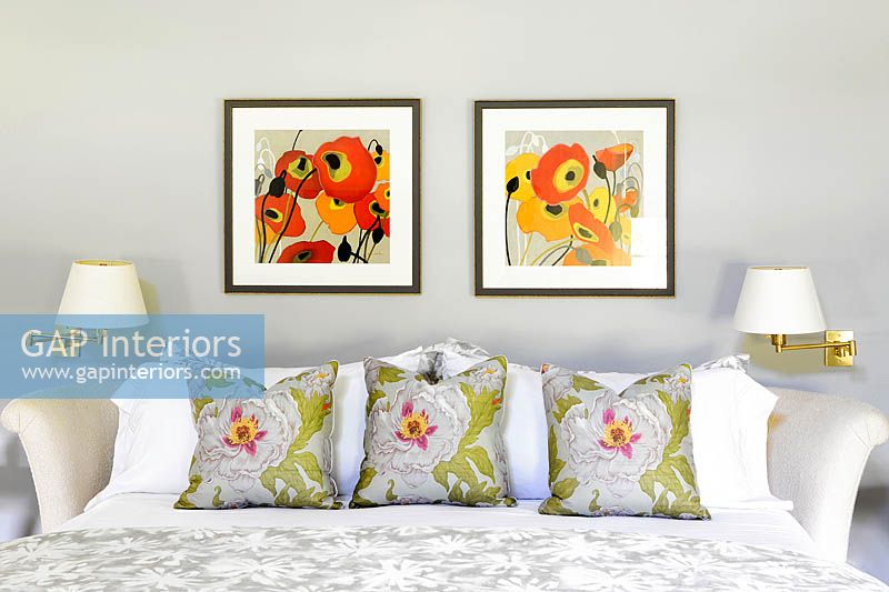 Floral cushions and artwork