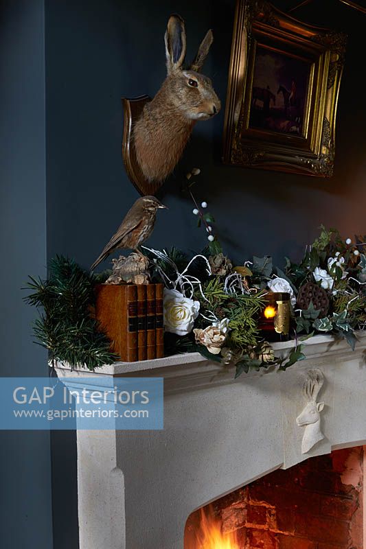 Christmas decorations on mantlepiece