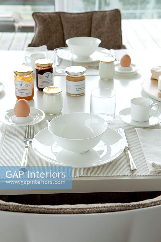 Dining table set for breakfast