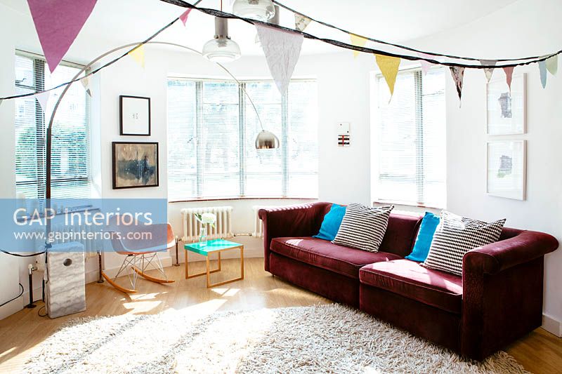 Modern living room with bunting