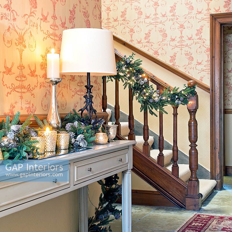 Country hallway decorated for christmas