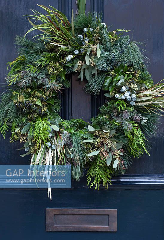 Classic front door with christmas wreath