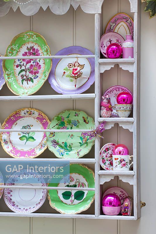 Colourful crockery and christmas decorations display