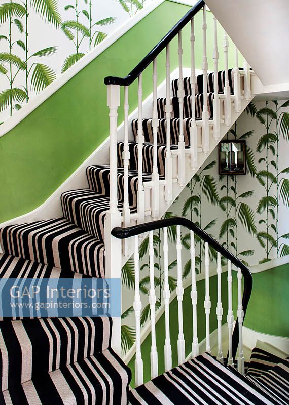 Striped runner on stairs
