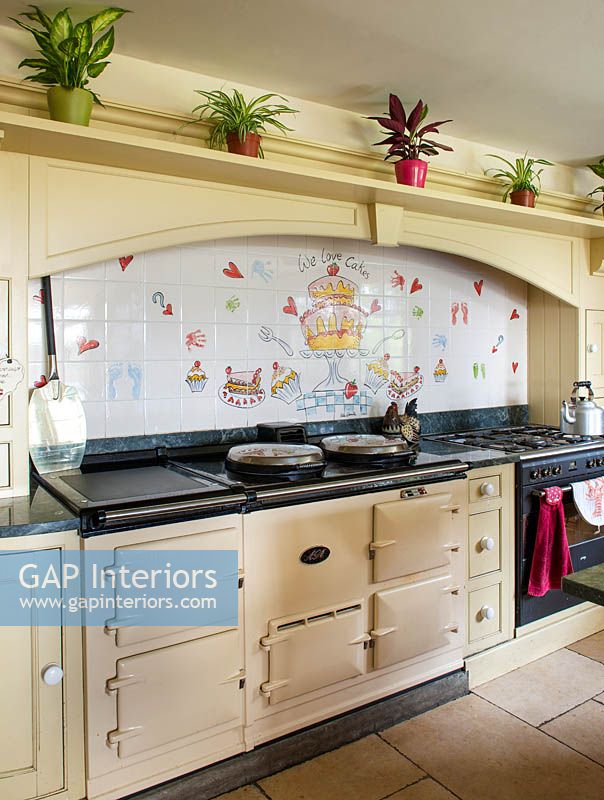 Aga with hand painted tiled splasback