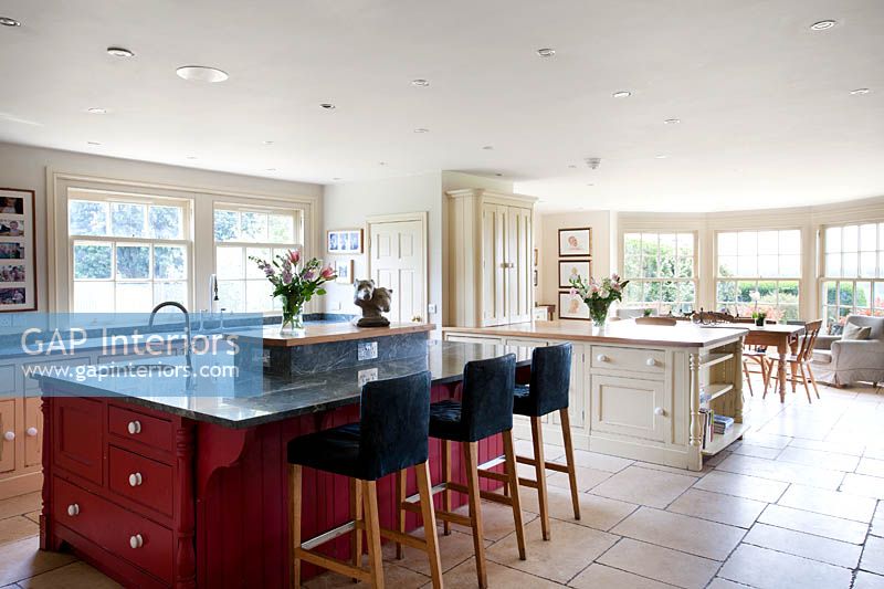 Country style kitchen diner with limestone flooring