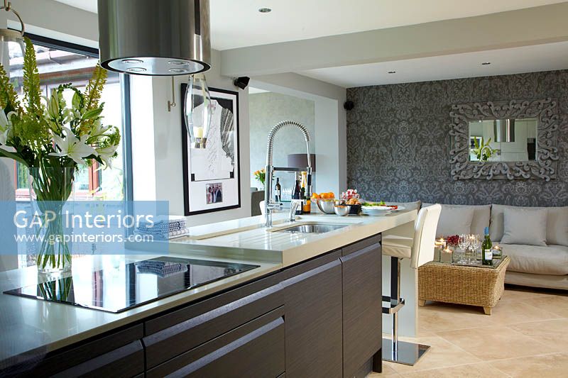 Modern open plan kitchen and seating area