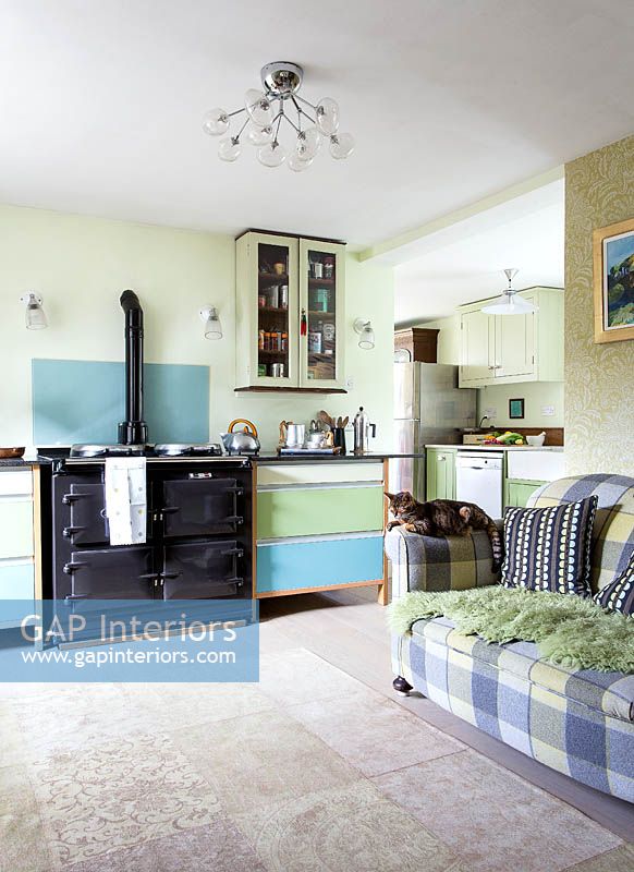 Colourful kitchen with range cooker
