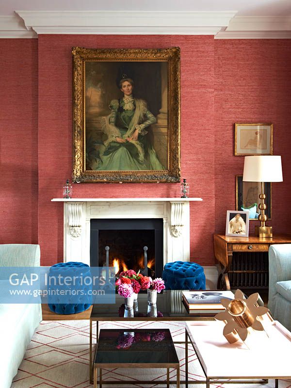 Antique painting above fireplace