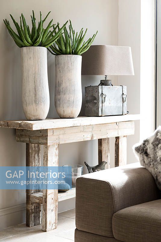 Accessories on rustic console table
