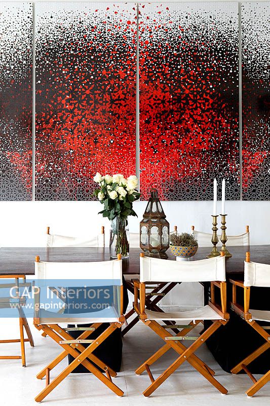 Abstract art by Yasmina Alaoui in dining room