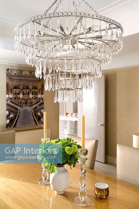 Chandelier over dining table