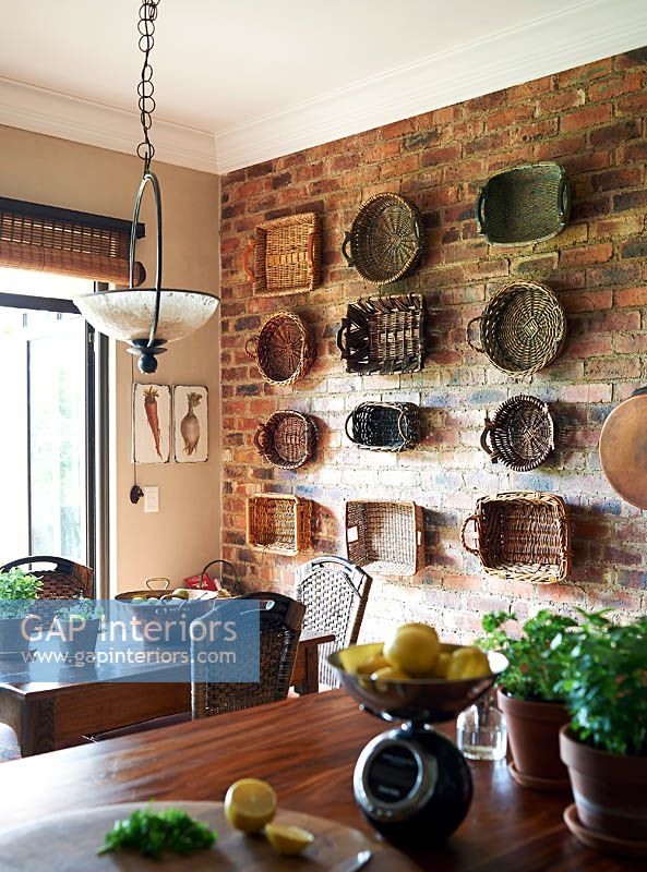 Display of baskets on kitchen wall