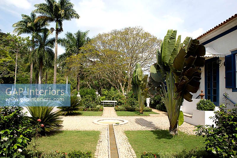 Tropical garden with water feature