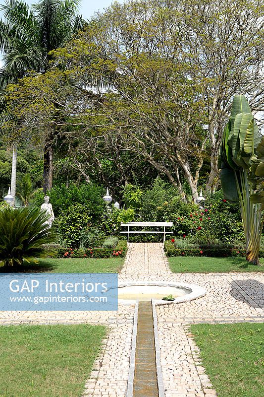 Tropical garden with water feature
