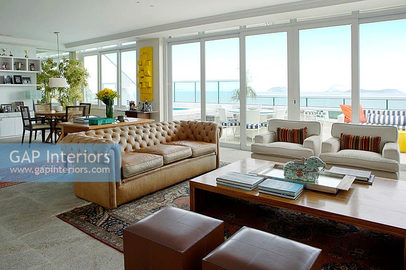 Open plan living space with sea view
