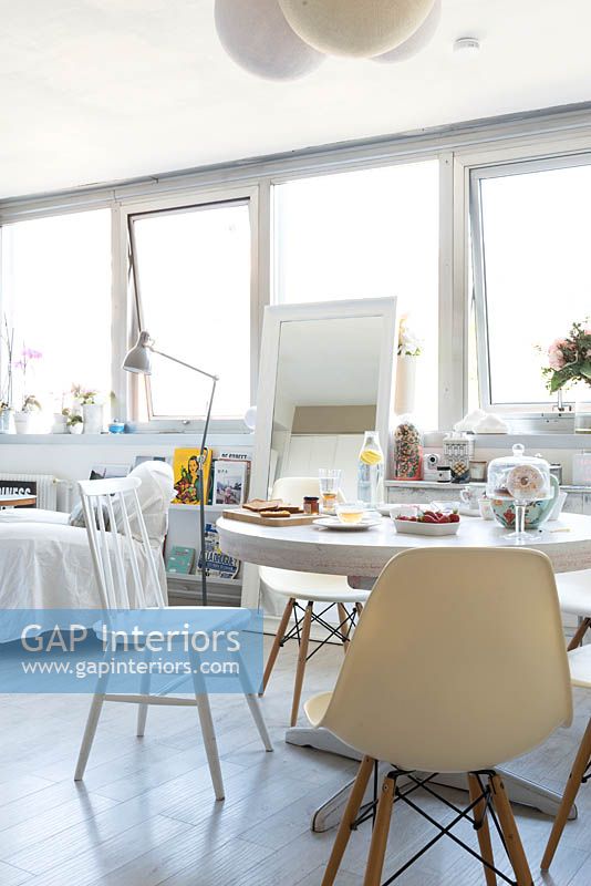 White furniture in dining room