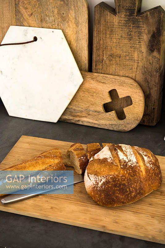 Bread on chopping board