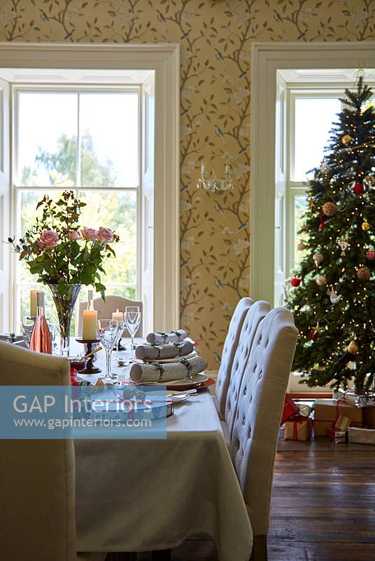Dining table set for christmas meal