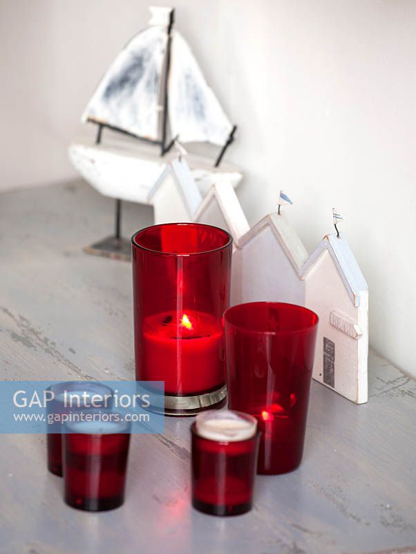 Grey table with red candles