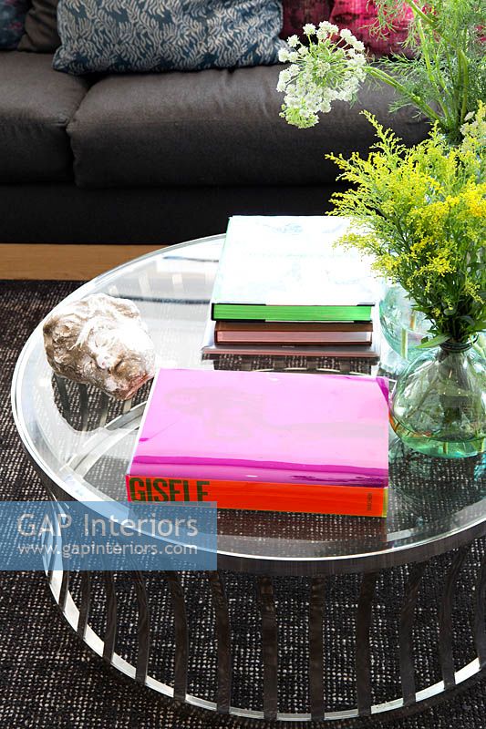 Colourful books on coffee table