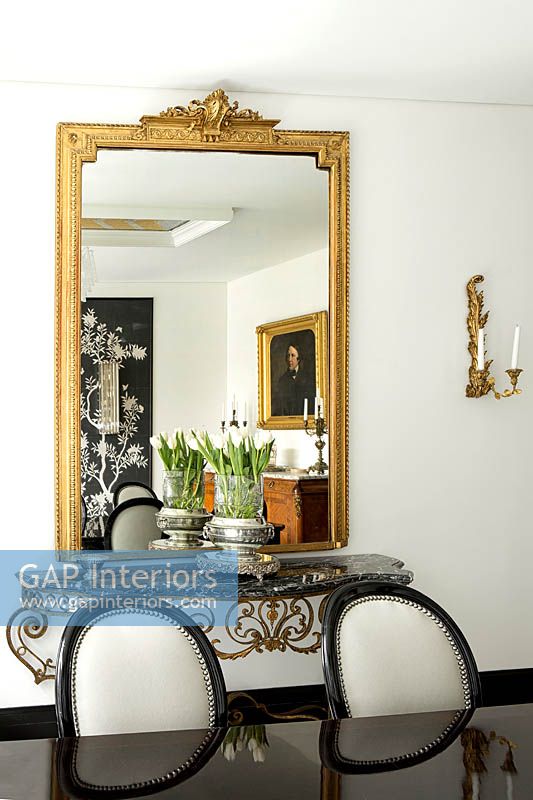 Ornate console table and mirror