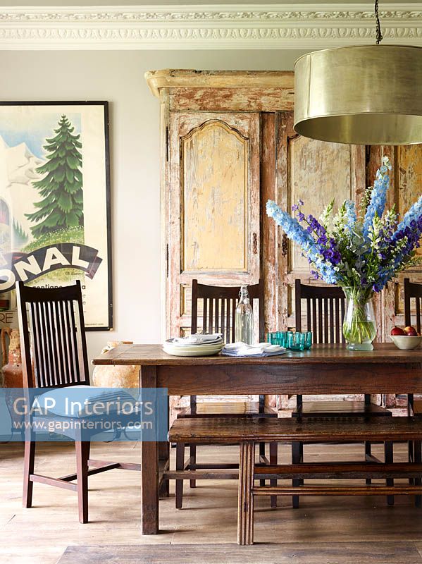 Dining room with wooden furniture