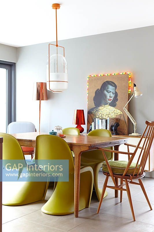 Panton chairs at dining table