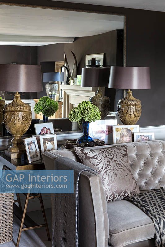Accessories and photos on console table