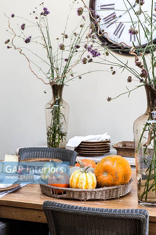 Basket of squashes on kitchen table