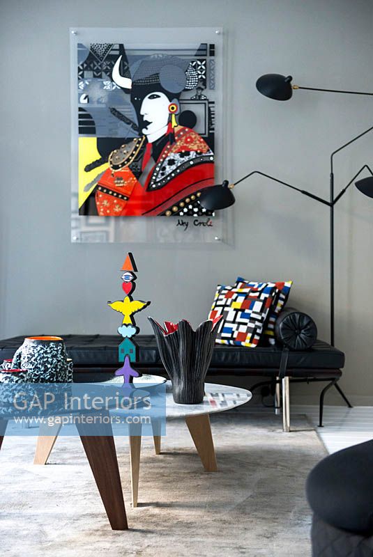Colourful art and accessories in living room