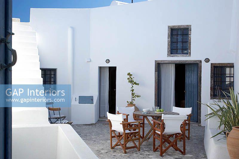 Whitewashed house and patio